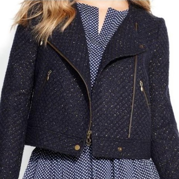 QMack Metallic Tweed Navy Blue Moto Jacket with Working Pockets Size Medium - Picture 16 of 16